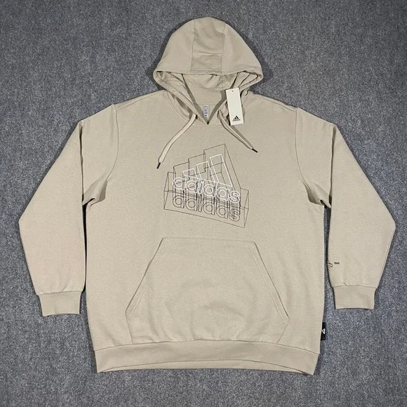 Adidas Tech 3D Trefoil Graphic Logo Sweatshirt Hoodie Adult XXL Beige