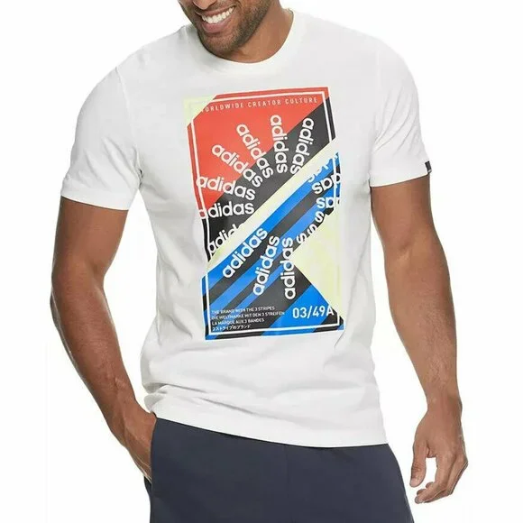 Adidas‎ Slogan Graphic Tee T-Shirt White Climalite Mens Large NWT Cotton Poly