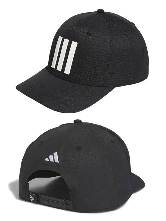 Adidas Men's 3-Stripes Tour Black White Raised Logo Snapback Billed Hat - OSFM