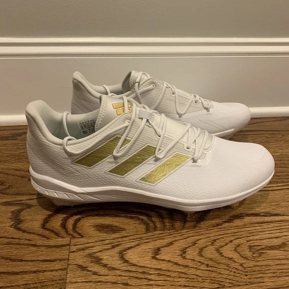 Adidas Adizero Afterburner 8 White Gold Metal Baseball Cleats Men Size 15 H00972