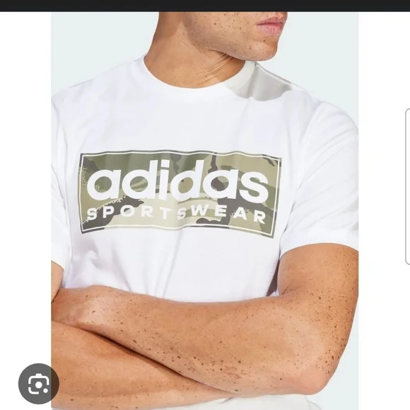 Adidas Men Large Camo Liner Graphic Short‎ Sleeve T-shirt Top White New Cotton