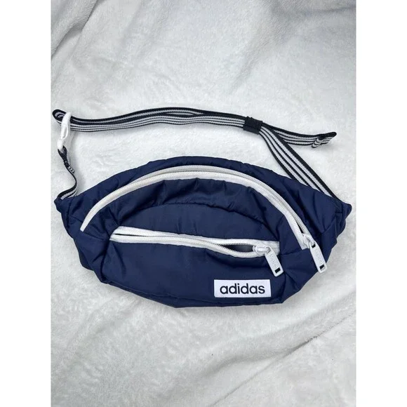 Adidas Belt Bag Mens Small Blue Padded Fanny Pack Zip Pockets Adjustable Strap