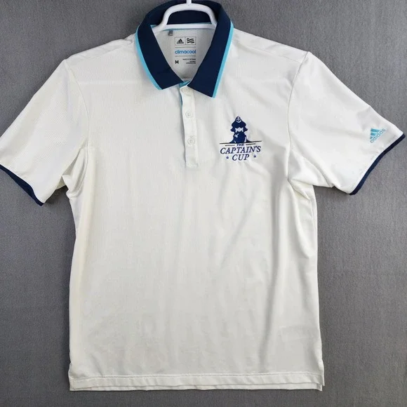 Adidas ClimaCool Captains Cup Golf Polo Shirt Men's‎ Medium White Blue