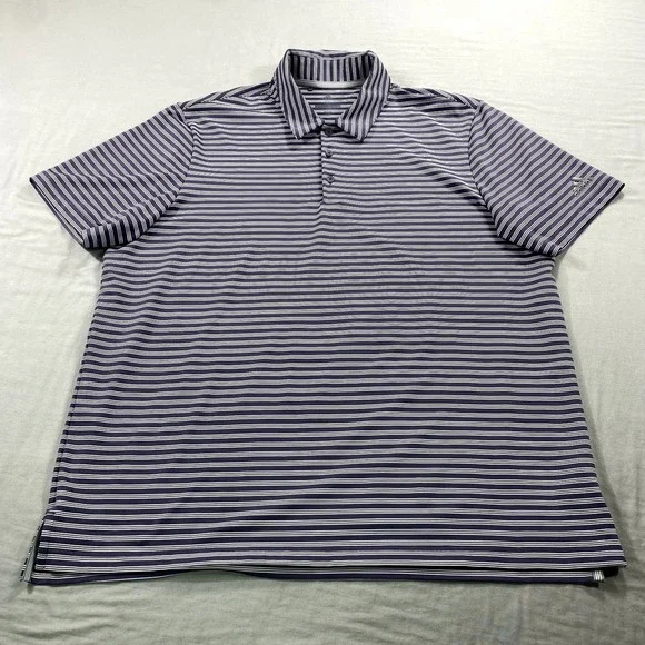 Adidas Polo Shirt Mens XL Blue Stripe Golf Lightweight Performance Stretch Adult