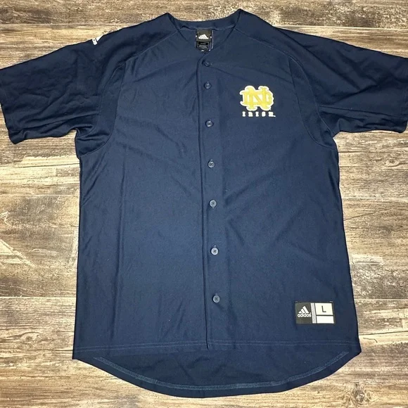 Adidas Notre Dame Irish Baseball Jersey Navy Button Front Size L - GUC