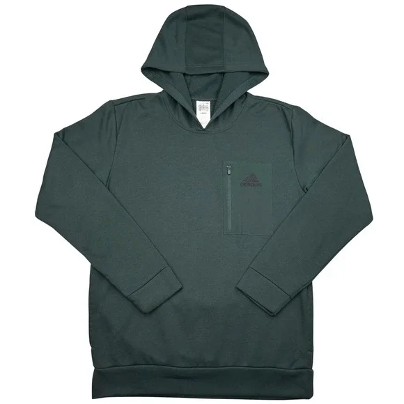 adidas Tech Fleece Hoodie Mens Medium Forest Green Zipper Chest Pocket Pullover