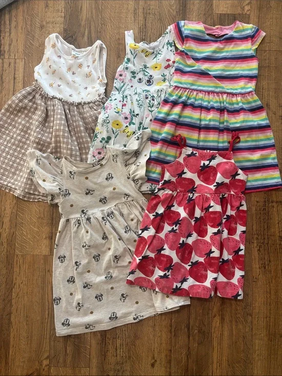 Bundle LOT of Toddler Girls 5 Dresses all Cotton in Size 5T High Quality EUC