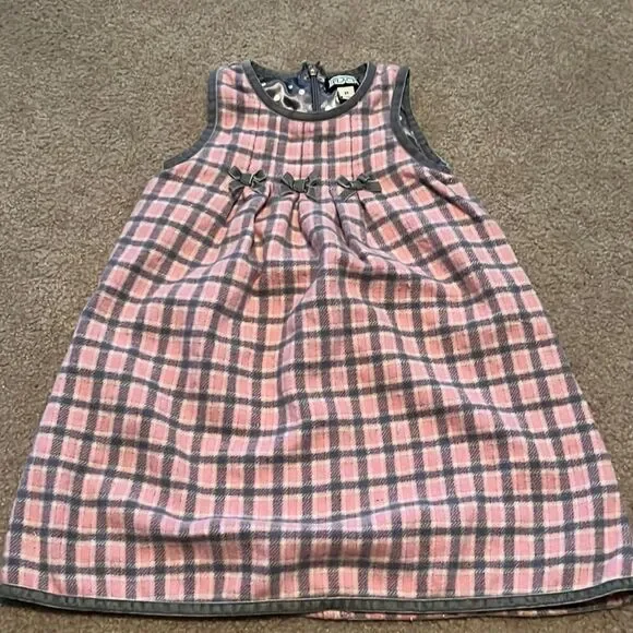 The Children’s Place Pink and Gray Plaid Sleeveless Wool Formal Dress- 3T Vintag