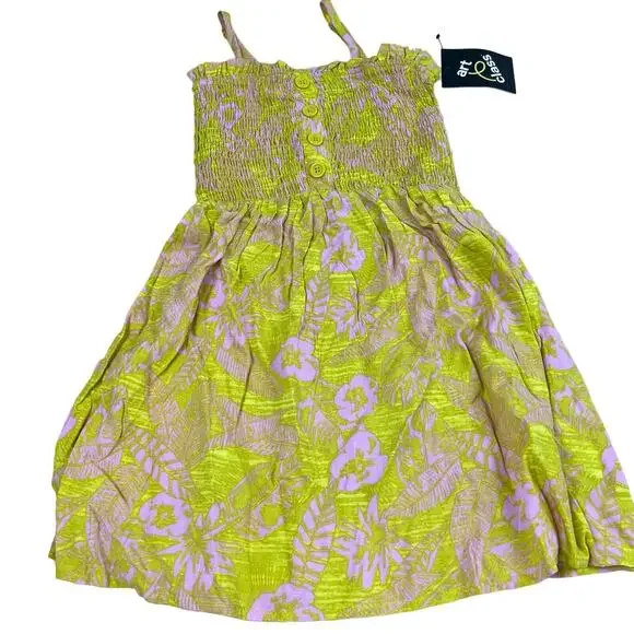 Art Class Girls' Yellow and Pink Smocked Button-Front Dress - Size Medium - NWT