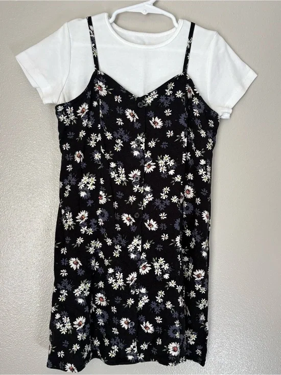 Black Floral 2 Piece Cami Dress with White Tee