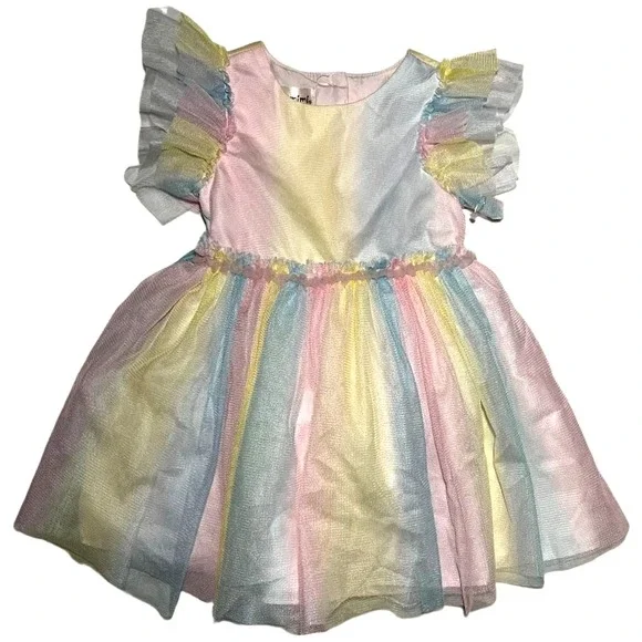 Mia & Mimi Baby Girl Dress 18 Mos Pastel Rainbow Polyester NWOT‎