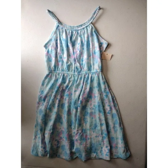 SO‎ Girls Tie Dye Braided Strap Dress Blue Pink Purple Size L 10/12 NEW