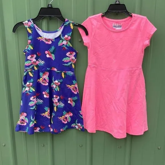 LITTLE GIRLS COTTON Tropical Print & Pink Pullover Dress Lot Size 6X