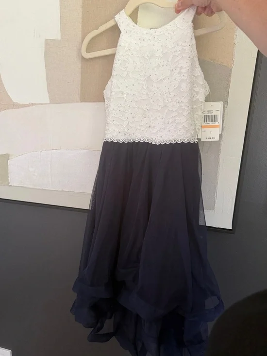 Speechless Girls White Lace Bodice Navy High-Low Chiffon Dress
