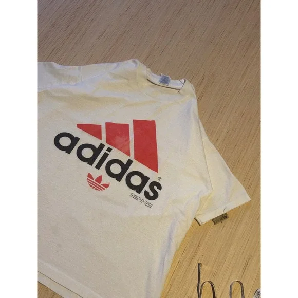 Vintage Adidas T Shirt Mens XL White Red Equipment Logo Trefoil Graphic Tee