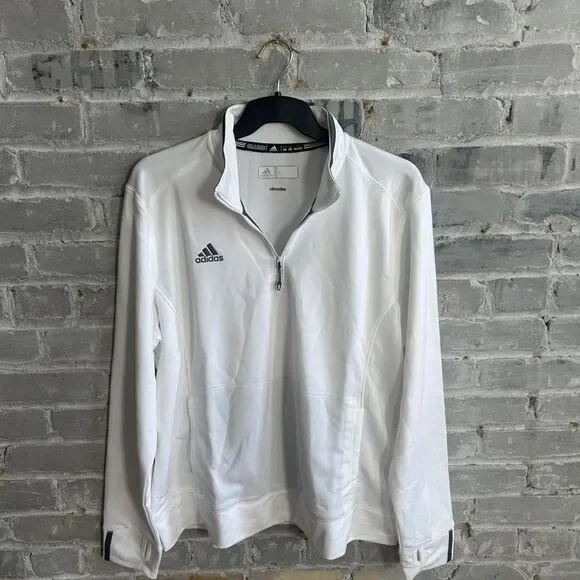 Adidas Climalite 1/4 Zip Pullover Jacket White Grey Size 2XL Thumbholes