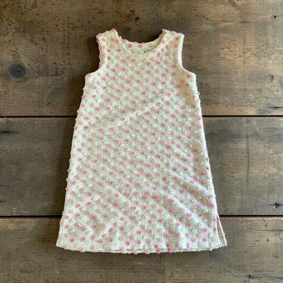 Hanna Andersson Girls Cream Pink Textured Polka‎ Dot Sleeveless Dress 130 US 8