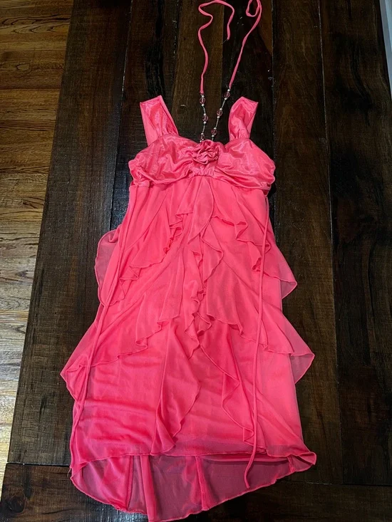 My Michelle Coral-Pink Beaded Halter Dress
