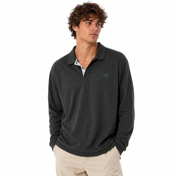 Adidas Performance Heathered Long Sleeve Polo Shirt Olive Green Sporty Size 2XL
