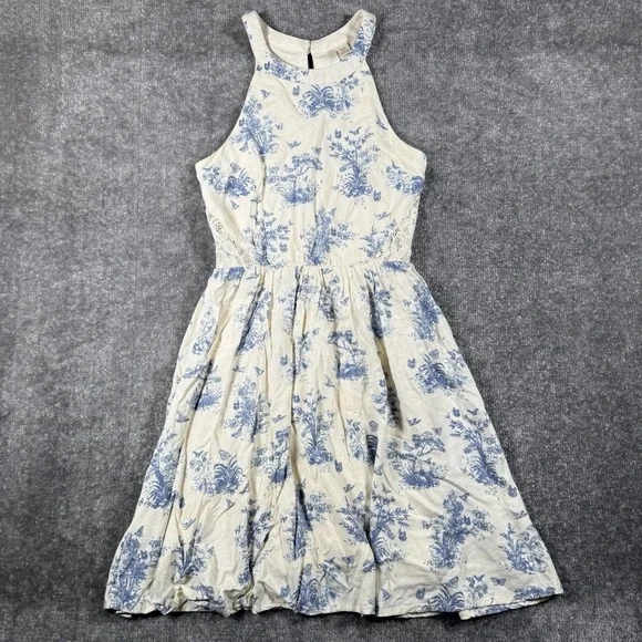 Disney Cinderella Dress Juniors Size XS Blue Halter Butterfly Print Sleeveless