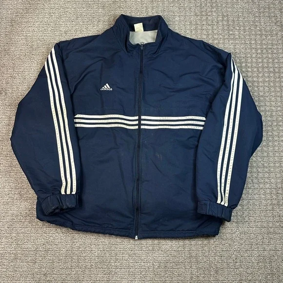 Vintage Adidas Navy Blue 3-Stripe Full Zip Track Jacket Mens XXL AQ9002 2003