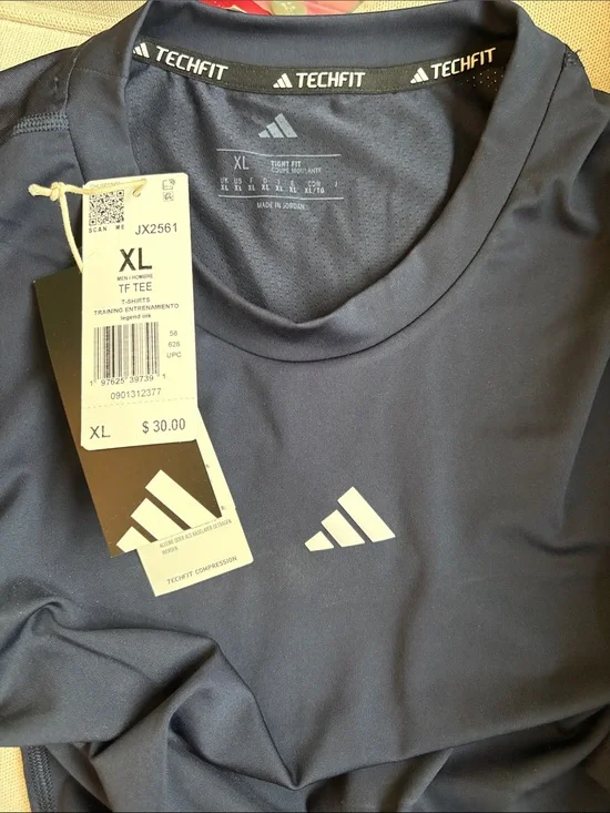 adidas Techfit Compression Short Sleeve Tee Navy with White Logos