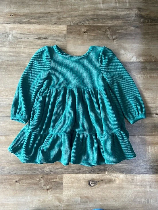 Green Knit Tiered Long Sleeve Dress