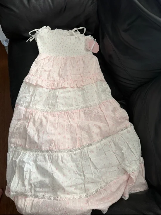 LoveShackFancy for Target Girls' Pink and White Tiered Sundress
