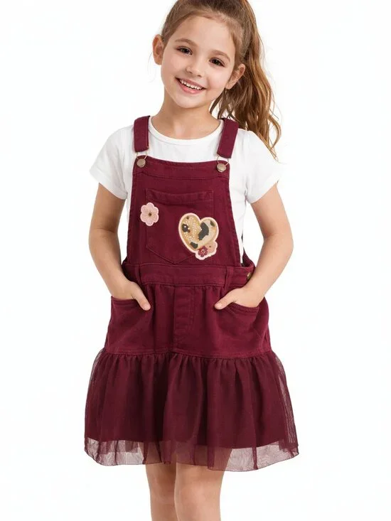 365 Kids by Garanimals Girls Maroon Jumper Dress Size 6 Tulle Skirt with Pockets
