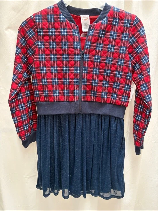 Wonder Nation Red Plaid Quilted Jacket with Navy and Red Short Sleeve Dress L