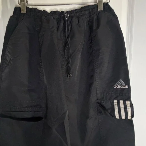 Vintage Adidas Adjustable Mens Black Nylon Cargo Windbreaker Track Pants 26x29