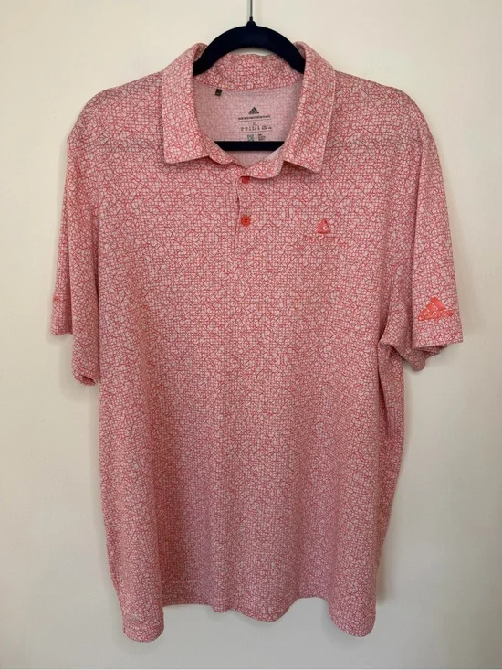 adidas Men’s Coral Pink Allover Print Polo geometric print performance size XL