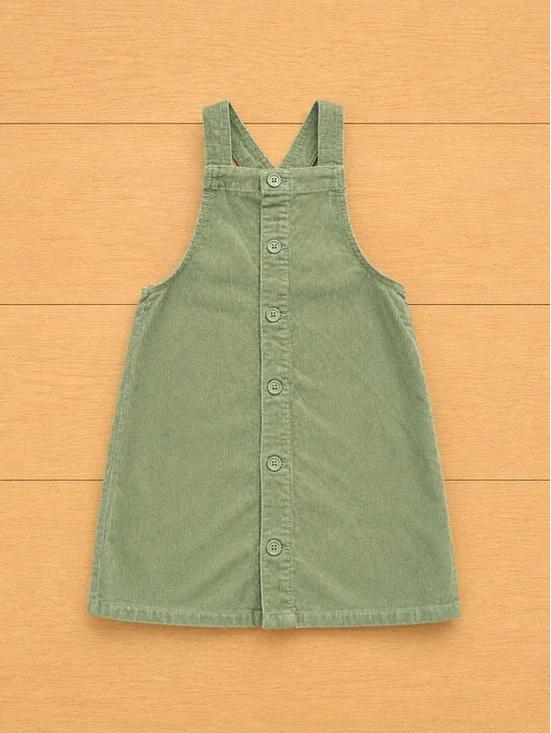 The Children's Place Girls Corduroy Skirtall Dress | Olive Green | Size 6–7
