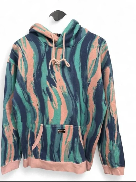 adidas Originals R.Y.V. AOP Hoodie Small Blue Multicolor Graphic Pullover