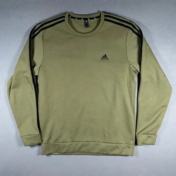 Adidas Sweatshirt Mens Large Olive Green Primegreen 3-Stripe Fleece H44049