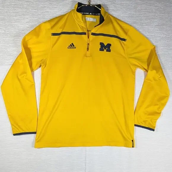 Adidas Quarter Zip Sweatshirt Mens Small Yellow Universit of Michigan Pullover
