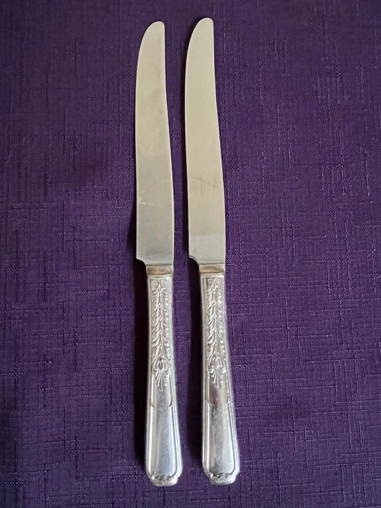Set of 2 Vintage Wm. Rogers Silverplate Dinner Knives New French Hollow Pattern