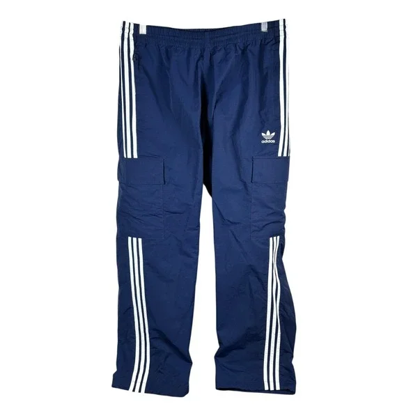 NEW Adidas Originals 3‎ Stripe Cargo Pants Wide Leg HR3362 Mens XS Adicolor Blue