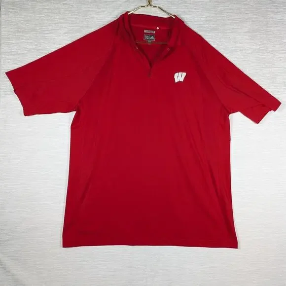 Adidas ClimaCool Wisconsin Badgers Polo Shirt Mens 2XL Red Short Sleeve