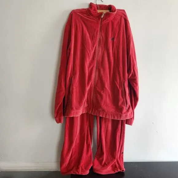 Adidas Y2K 02 red velour tracksuit set Jacket & Pants Size M vintage streetwear