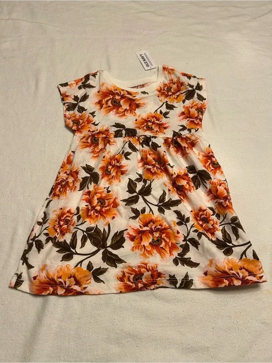 Old Navy Orange Floral Short Sleeve Girls' Dress. NWT