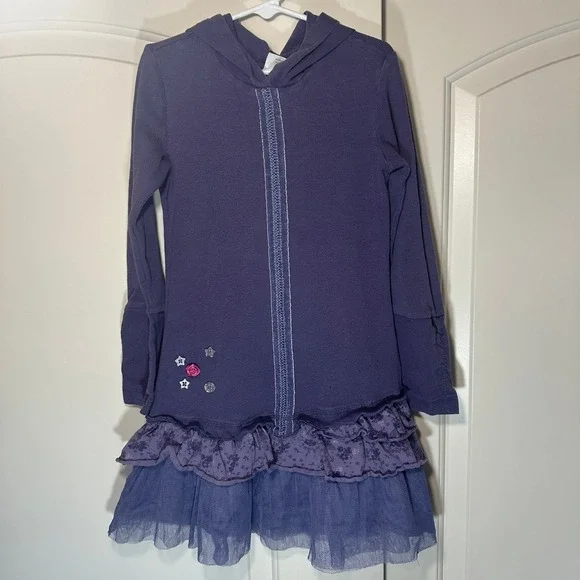 Naartjie Kids Girls 7 Purple Hooded Dress‎ Y2K Fairycore Layered Ruffle Tulle