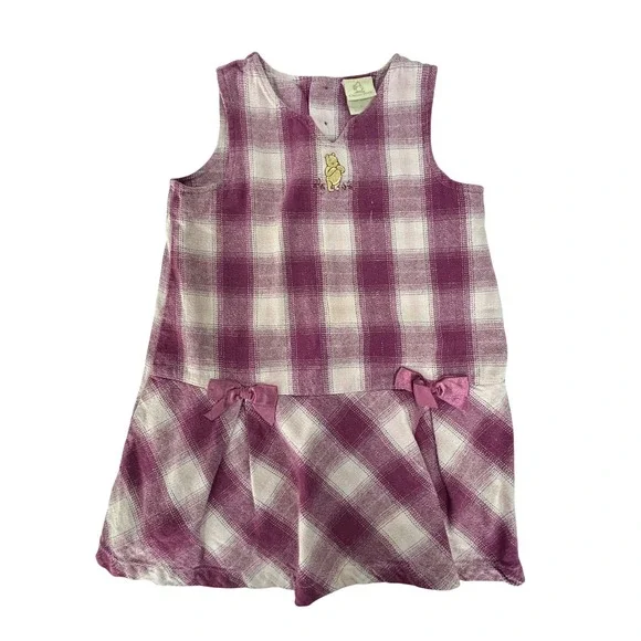 VTG Classic Winnie the Pooh Plaid Jumper Dress 4T Purple Cottagecore‎ Coquette