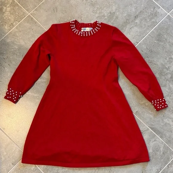 Girls Sweater Dress with Pearl Accents