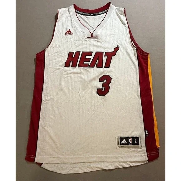 Miami Heat Dwyane Wade 3 Adidas‎ Basketball Jersey White Red Yellow Men's Large