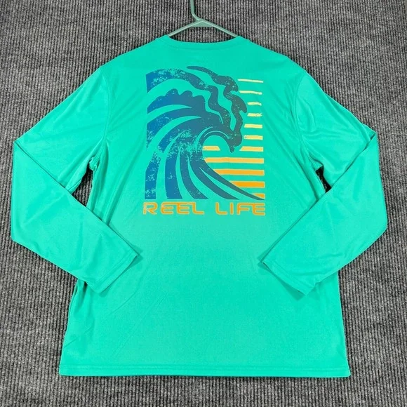 Reel Life Shirt Mens Large Green Long Sleeve Lightweight Fishing Outdoor Casual