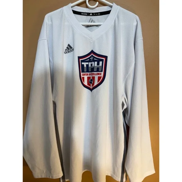 Adidas Center of Excellence Hockey Jersey Mens Medium White Long Sleeve V-Neck