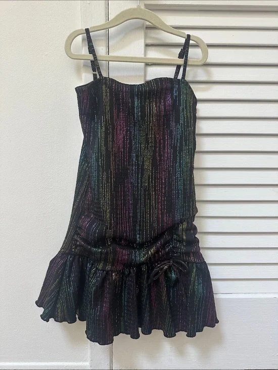 Flowers by Zoe Black Dress with Multicolor Metallic Stripes