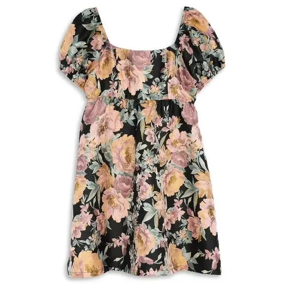 Aqua Girls Pink and Yellow Black Floral dress Size L‎ 10/12