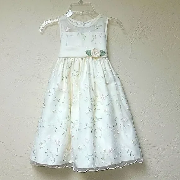 CINDERELLA IVORY EMBROIDERED FLORAL FANCY PARTY PAGEANT DRESS, SIZE 4